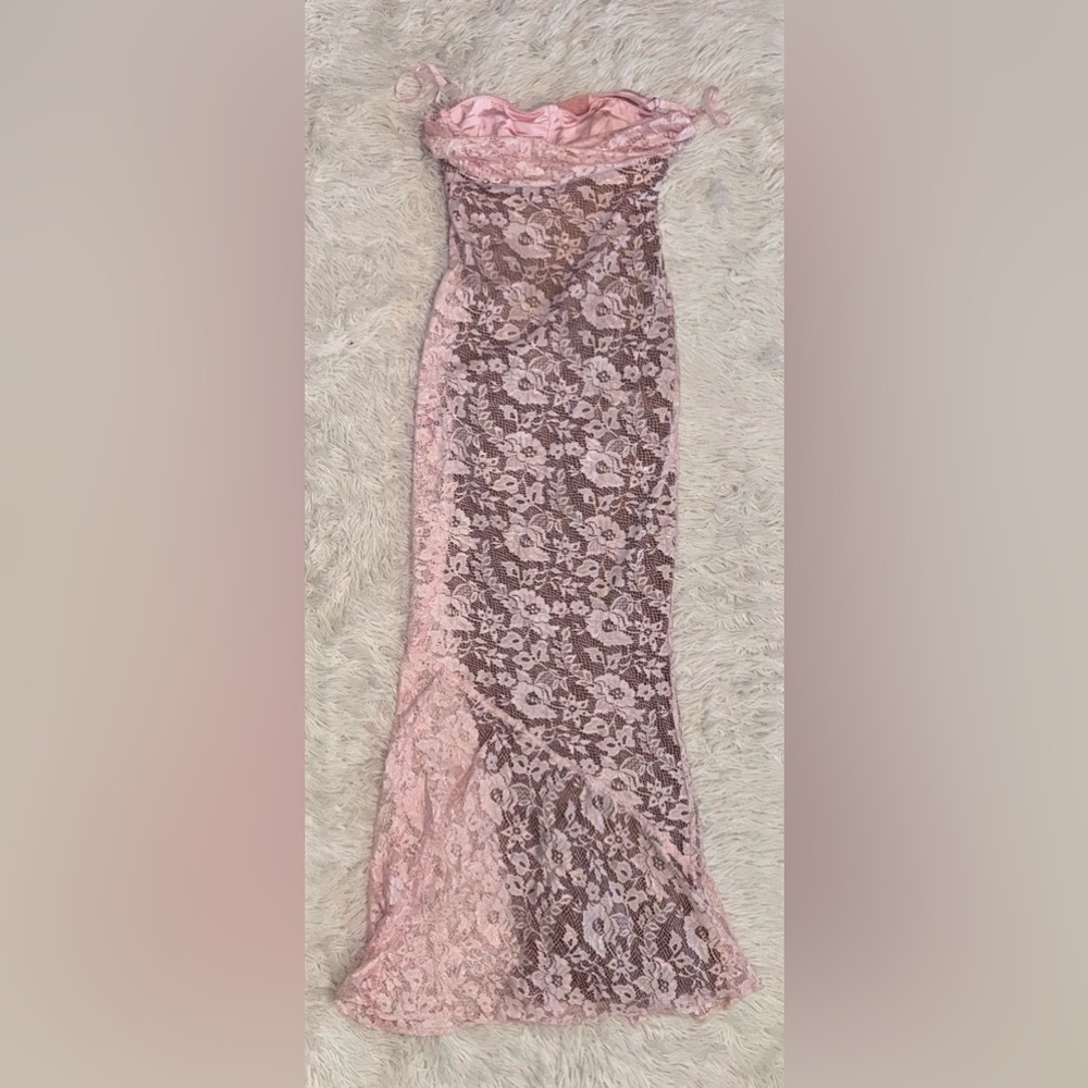 NWOT HOUSE OF CB Azzurra Rose Pink Lace Godet Gown Sz S - Picture 5 of 11